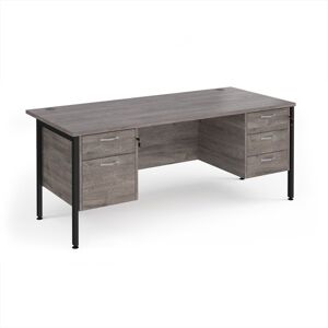 Maestro 25 straight desk 1800mm x 800mm with 2 and 3 drawer pedestals - black H-frame leg, grey oak top Maestro 25 straight desk 1800mm x 800mm with 2 and 3 drawer pedestals - black H-frame leg, grey oak top