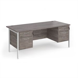 Maestro 25 straight desk 1800mm x 800mm with 2 and 3 drawer pedestals - white H-frame leg, grey oak top Maestro 25 straight desk 1800mm x 800mm with 2 and 3 drawer pedestals - white H-frame leg, grey oak top