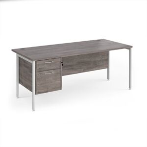 Maestro 25 straight desk 1800mm x 800mm with 2 drawer pedestal - white H-frame leg, grey oak top Maestro 25 straight desk 1800mm x 800mm with 2 drawer pedestal - white H-frame leg, grey oak top