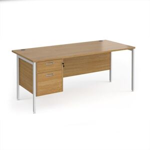 Office Desk Rectangular Desk 1800mm With Pedestal Oak Top With White Frame 800mm Depth Maestro 25 MH18P2WHO Office Desk Rectangular Desk 1800mm With Pedestal Oak Top With White Frame 800mm Depth Maestro 25 MH18P2WHO