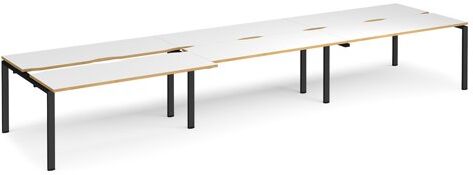 Bench Desk 6 Person Rectangular Desks 4800mm With Sliding Tops White/Oak Tops With Black Frames 1200mm Depth Adapt