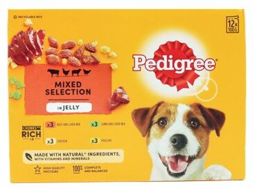 Pedigree Adult Wet Dog Food in Jelly Mixed Selection 100g Pouches (Pack of 12) 545402