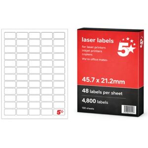5 Star A4 Mini Sheet Labels 45.7x21.2mm Pack of 4800 FS679587 5 Star A4 Mini Sheet Labels 45.7x21.2mm Pack of 4800 FS679587