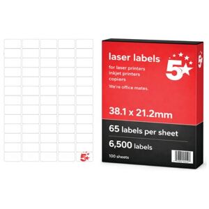 5 Star A4 Sheet Labels 38.1x21.2mm Pack of 6500 FS679676 5 Star A4 Sheet Labels 38.1x21.2mm Pack of 6500 FS679676