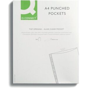 Q-Connect Delux Punched Pocket Top Opening Green Strip A4 Clear (Pack of 100) KF01121 Q-Connect Delux Punched Pocket Top Opening Green Strip A4 Clear (Pack of 100) KF01121