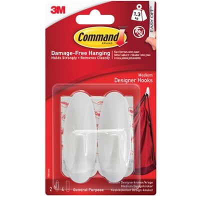 3M Command Adhesive Hook Medium White (Pack of 2) 17081 3M Command Adhesive Hook Medium White (Pack of 2) 17081