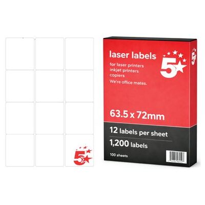 5 Star A4 Address and Parcel Labels 63.5x72mm Pack of 1200 FS679603 5 Star A4 Address and Parcel Labels 63.5x72mm Pack of 1200 FS679603