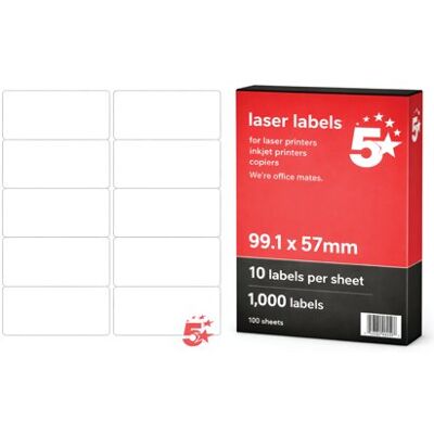 5 Star A4 Address and Parcel Labels 99.1x57mm Pack of 1000 FS679622 5 Star A4 Address and Parcel Labels 99.1x57mm Pack of 1000 FS679622