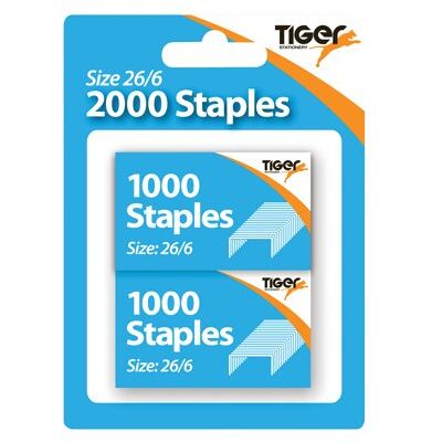 Tiger 26/6 Staples 2x1000 Staples Pack of 12 15016873015128 Tiger 26/6 Staples 2x1000 Staples Pack of 12 15016873015128