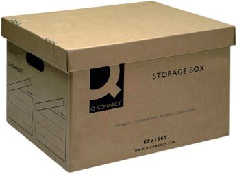 Q-Connect Storage Box Cardboard 335x400x250mm 10 Pack KF21665 Removable Lid and Cut Out Handles KF21665