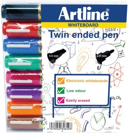 Artline 2-in-1 Whiteboard Marker Bullet/Chisel Tip Assorted (Pack of 8) EK525TA