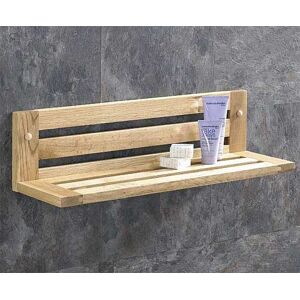 Clickbasin Long Slatted Bathroom or Bedroom Shelf in Natural Solid Oak 600mm Hand Crafted Bathroom Shelf