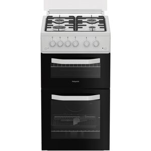 Hotpoint HTG5GCWL 50cm Twin Cavity Gas Cooker with Glass Lid in White Hotpoint HTG5GCWL 50cm Twin Cavity Gas Cooker with Glass Lid in White