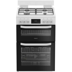 Hotpoint HTG6GDCW 60cm Twin Cavity Gas Cooker with Glass Lid in White Hotpoint HTG6GDCW 60cm Twin Cavity Gas Cooker with Glass Lid in White