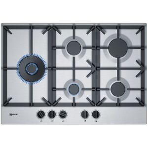 Neff T27DS79N0 N70 75cm 5 Burner Gas Hob in Stainless Steel Wok Burner