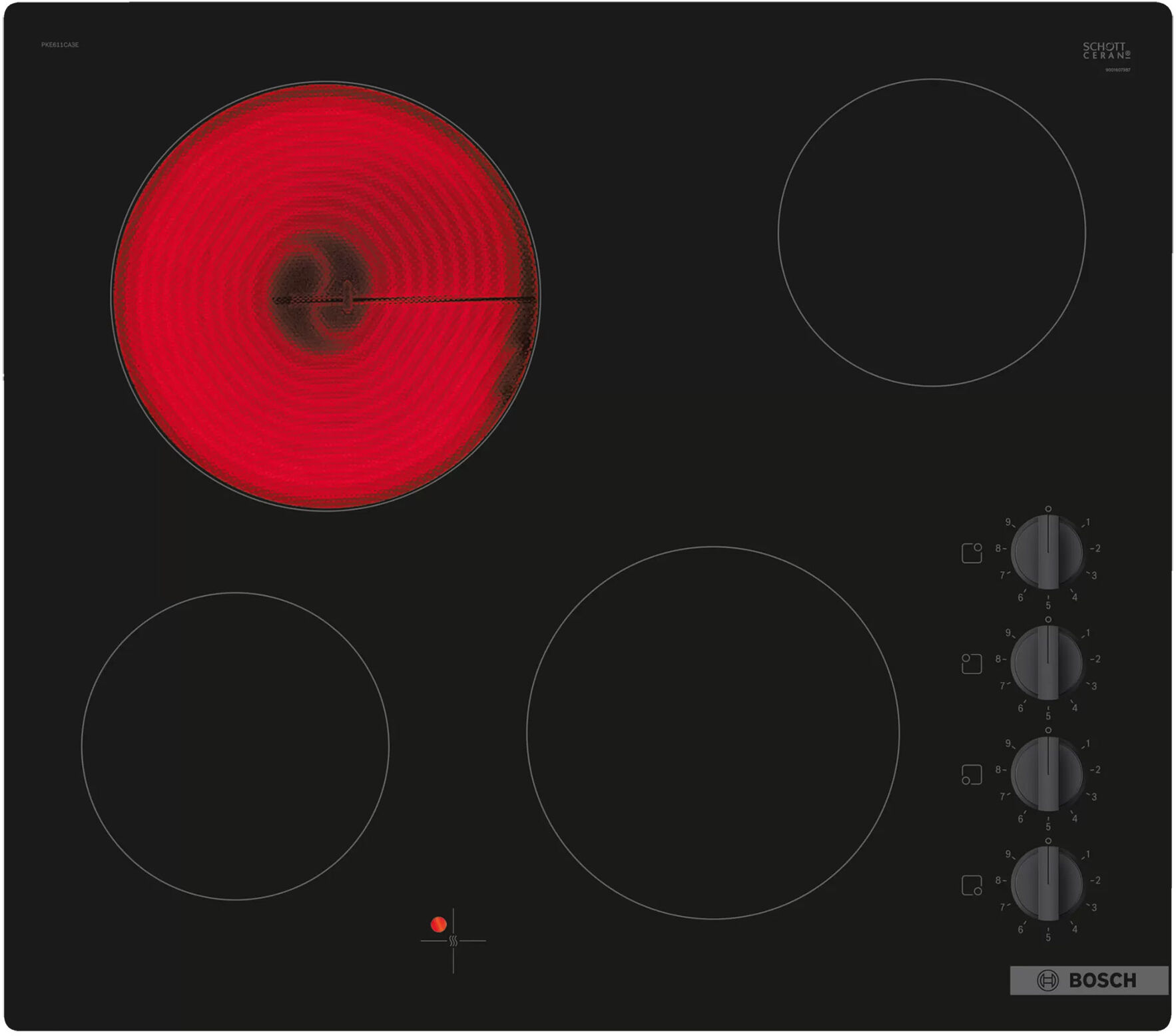 Bosch PKE611CA3E Series 2 60cm 4 Zone Frameless Ceramic Hob Black Glas