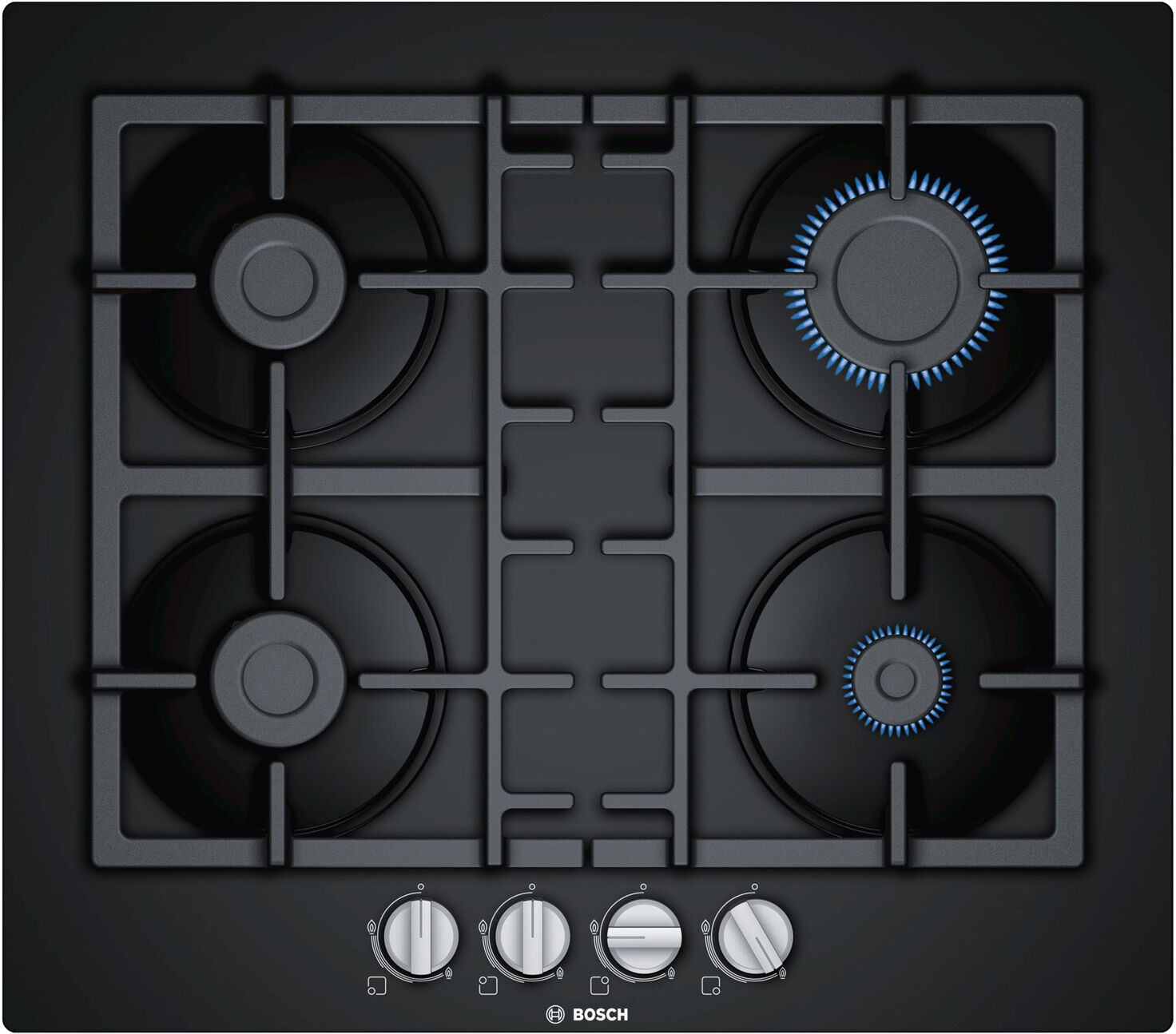 Bosch PNP6B6B90 Series 4 60cm 4 Burner Gas Hob in Tempered Black Glass