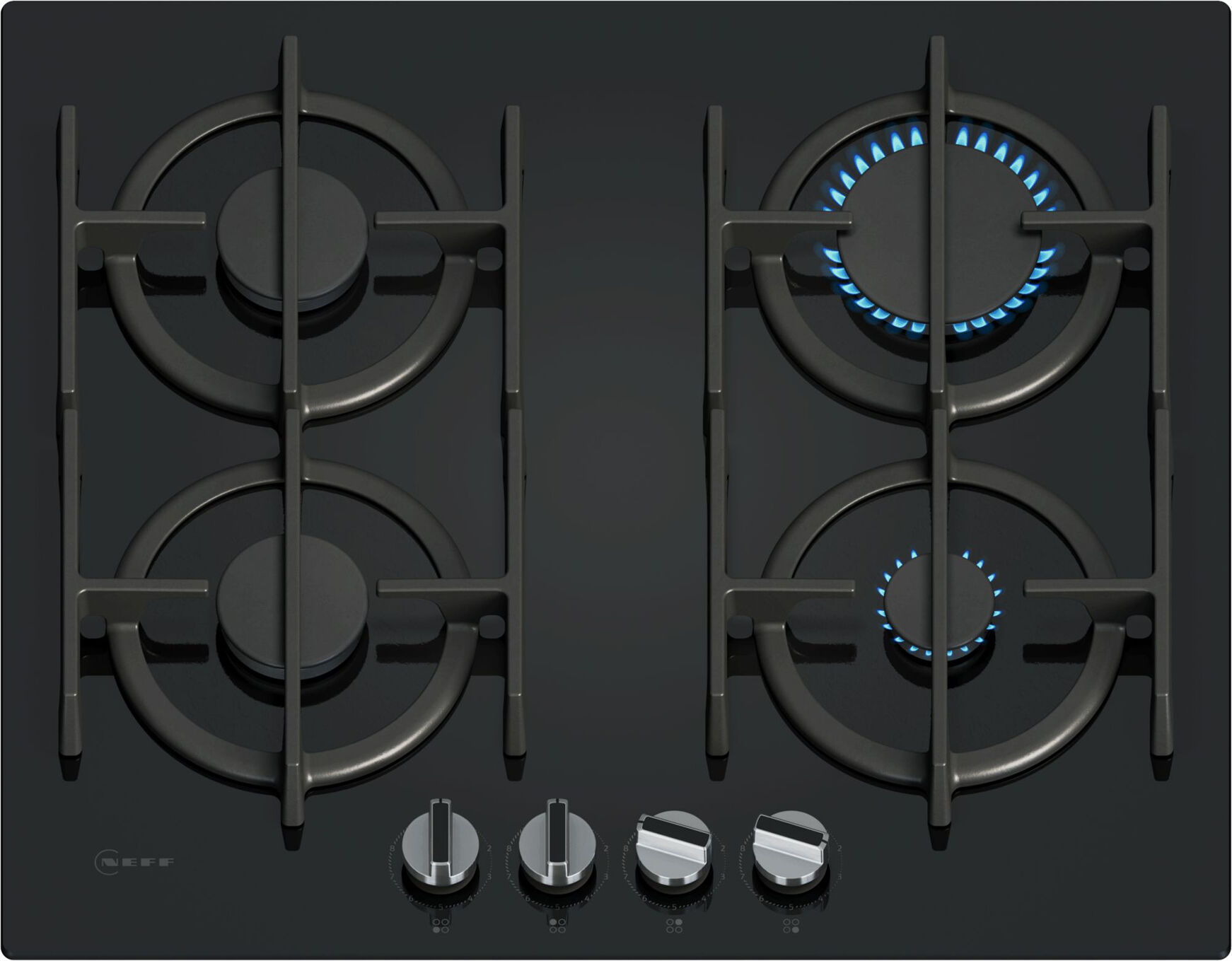 Neff T26PIP4S0 N70 60cm 4 Burner Gas Hob in Black Glass High Speed Bur