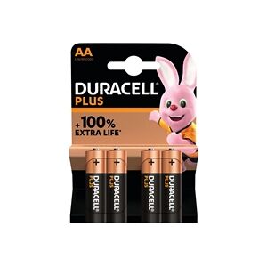 Duracell Plus AA Battery Alkaline 100% Extra Life (Pack of 4) 5009370