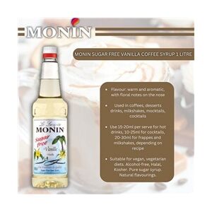 Monin Sugar Free Vanilla Coffee Syrup 1 Litre - PACK (4)