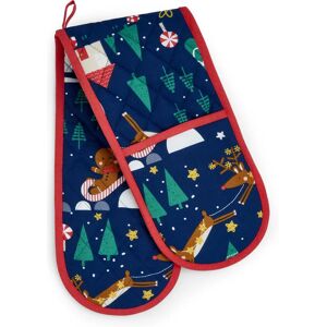 Catherine Lansfield Kitchen Santas Christmas Wonderland Cotton 18cm x 88cm Oven Glove Navy