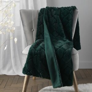 Catherine Lansfield Cosy Diamond Faux Fur 130cmx170cm Throw Bottle Green