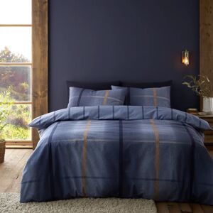 Catherine Lansfield Brushed Cotton Melrose Tweed Check Reversible Duvet Cover Bedding Set Blue