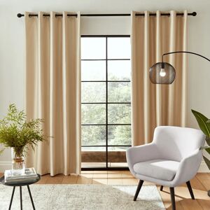 Catherine Lansfield Downstairs Faux Silk Ready Made Eyelet Blackout Curtains Champagne