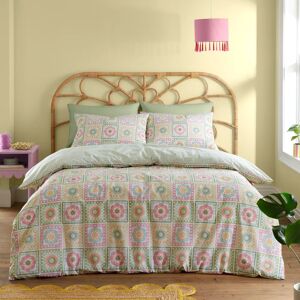 Catherine Lansfield Crochet Print Duvet Cover Bedding Set Green