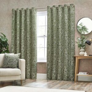 Terrys Fabrics Bali Botanical Jacquard Ready Made Eyelet Curtains Olive