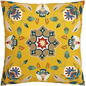 Terrys Fabrics Folk Flora  Floral Outdoor 43cm x 43cm Filled Cushion Ochre