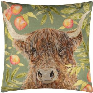 Terrys Fabrics Grove Highland Cow Outdoor 43cm x 43cm Filled Cushion Olive