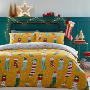 Terrys Fabrics Furn Meowy Christmas Festive Junior Childrens Bedding Ochre