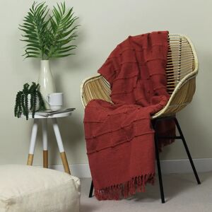 Terrys Fabrics Motti Woven Tufted Stripe 140cm x 180cm Throw Red Clay