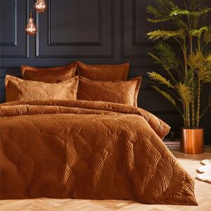 Terrys Fabrics Paoletti Palmeria Quilted Velvet Duvet Cover Bedding Set Rust