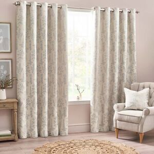 Terrys Fabrics Sophia Floral Jacquard Ready Made Eyelet Curtains Natural