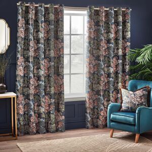 Terrys Fabrics Woodlands Floral Jacquard Ready Made Eyelet Curtains Navy