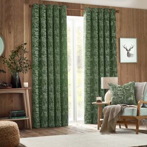 Terrys Fabrics Winter Woods Chenille Ready Made Eyelet Curtains Emerald