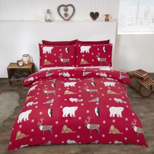 Terrys Fabrics Winter Animals Brushed Cotton Duvet Cover Bedding Set Red