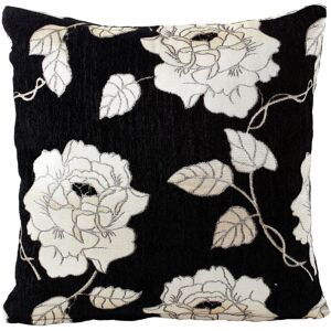 Terrys Fabrics Chenille Rose Filled Cushion Black