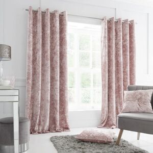 Catherine Lansfield Crushed Velvet Ready Made Eyelet Curtains Blush