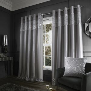 Catherine Lansfield Glitzy Ready Made Eyelet Curtains Grey