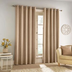 Terrys Fabrics Savoy Ready Made Eyelet Blackout Curtains Sand