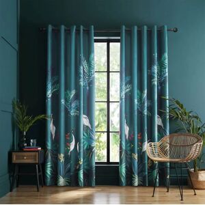 Sara Miller Teal Heron Ready Made Eyelet Curtains Teal