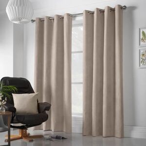 Terrys Fabrics Velvet Chenille Ready Made Eyelet Curtains Taupe