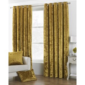 Terrys Fabrics Verona Crushed Velvet  Ready Made Lined Eyelet Curtains Ochre