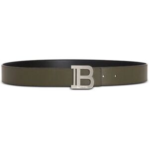 BALMAIN 3.5cm Reversible B Belt Khaki/Black - Men - Black > Khaki