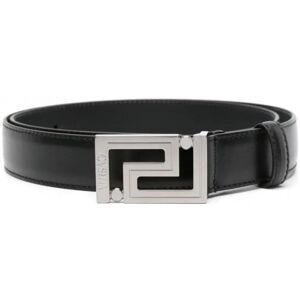 Versace GRECA LEATHER BELT - Men - Black > Silver