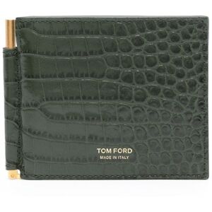 TOM FORD Printed Croc T Line Clip Wallet Khaki - Men - Green