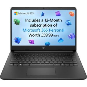 HP 14s-dq0034na 14" Laptop - Intel® Celeron® N, 128 GB SSD, 4 GB RAM - Jet Black - Microsoft 365 Personal 12-month subscription